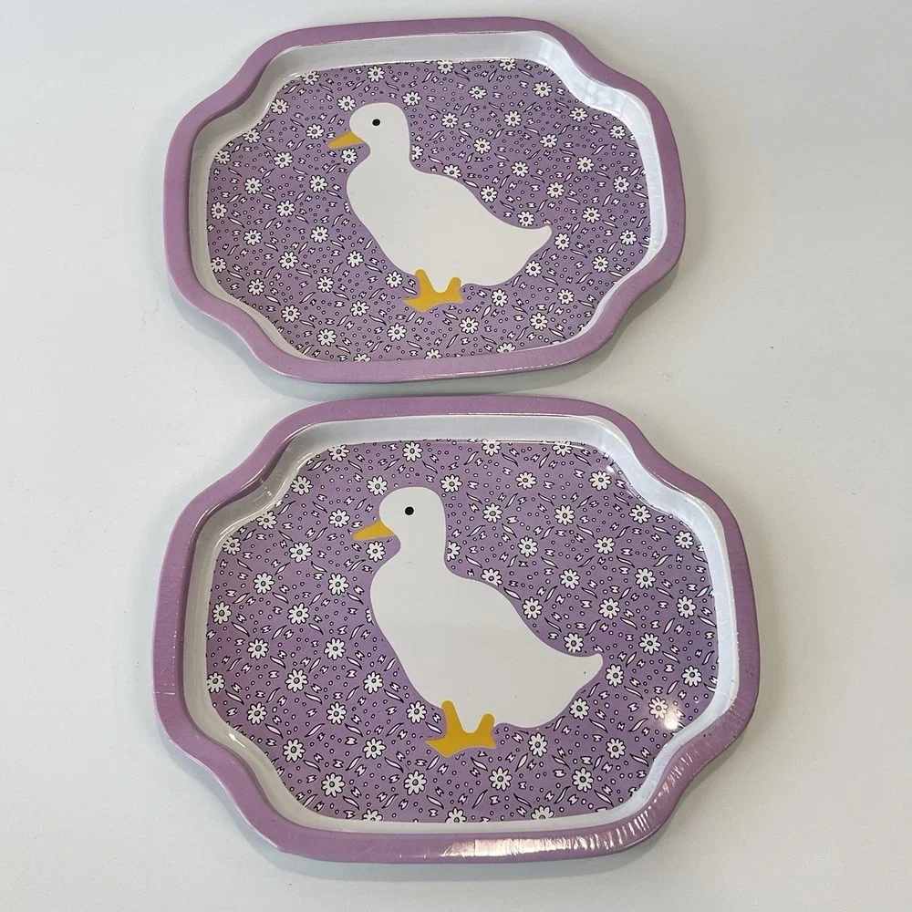 Action Industries, Inc. Designs Vintage Duck Tin Trinket Trays Set Of 2 1986